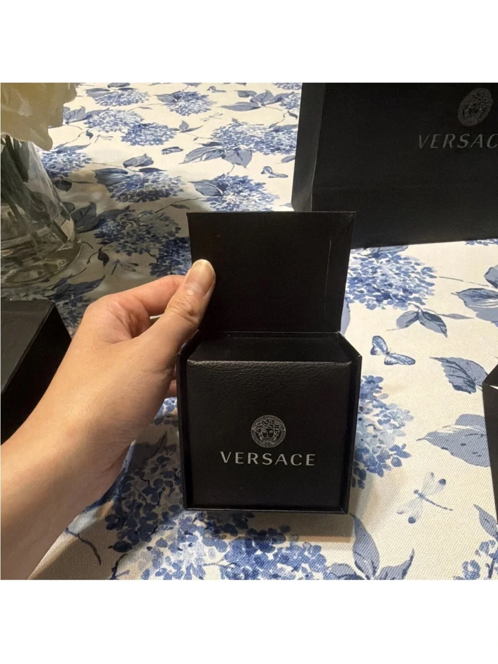VERSACE Gold Tone Clear Crystal Geometric Band Ring w/box